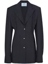 Prada Womens Blue Single-breasted Belted-waist Wool-blend Blazer In Navy Blue