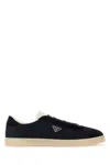 Prada Navy Blue Sneakers With Logo In Black
