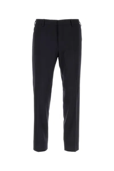Prada Navy Blue Stretch Wool Pant In Black