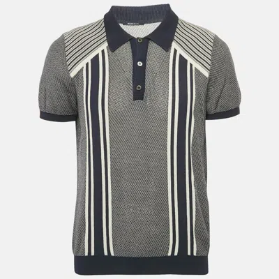 Pre-owned Prada Navy Blue Striped Knit Fitted Polo T-shirt Xl