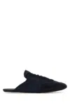 Prada Navy Blue Suede And Re-nylon Slippers In Black