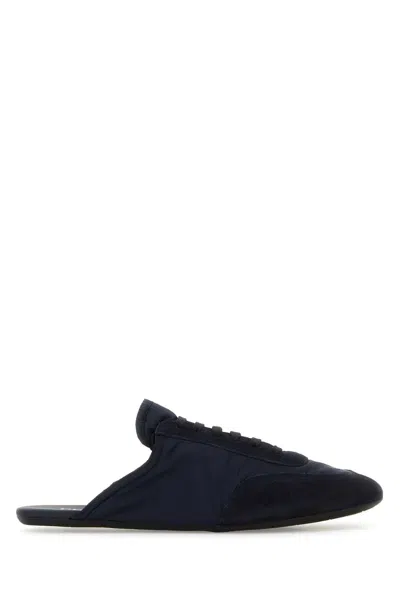 PRADA PRADA NAVY BLUE SUEDE AND RE-NYLON SLIPPERS