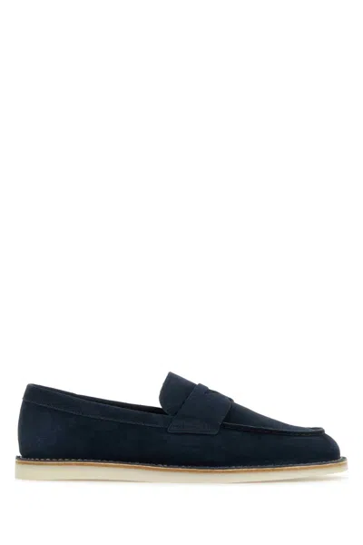 Prada Navy Blue Suede Loafers
