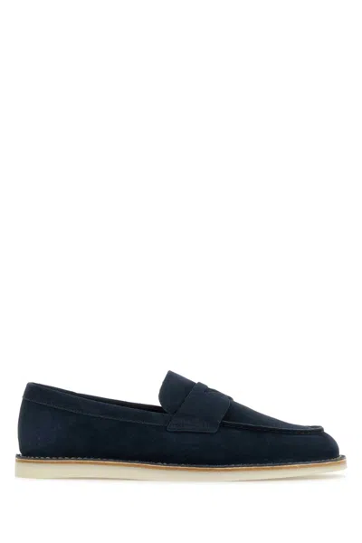 PRADA NAVY BLUE SUEDE LOAFERS