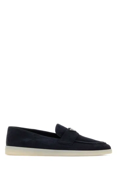 Prada Navy Blue Suede Loafers
