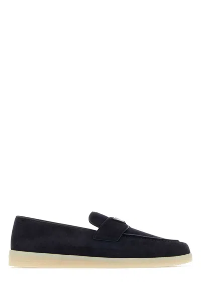 Prada Navy Blue Suede Loafers