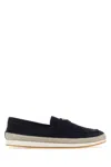 Prada Black Leather Loafers With Contrasting Sole In Navy Blue
