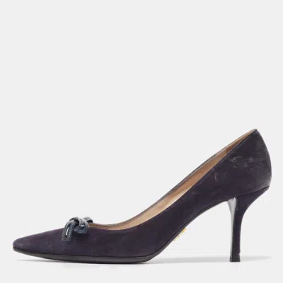 Pre-owned Prada Navy Blue Suede Pointed Toe Pumps Size 37.5
