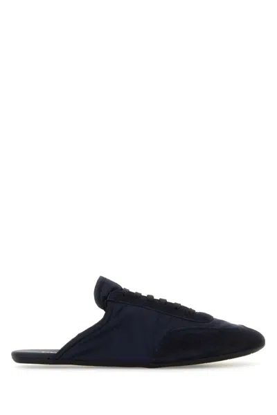 PRADA NAVY BLUE SUEDE SLIDES