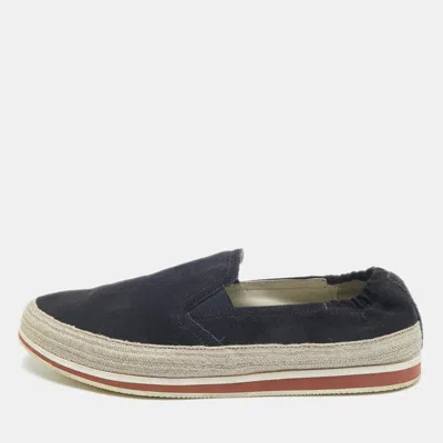 Pre-owned Prada Navy Blue Suede Slip On Espadrille Size 42.5