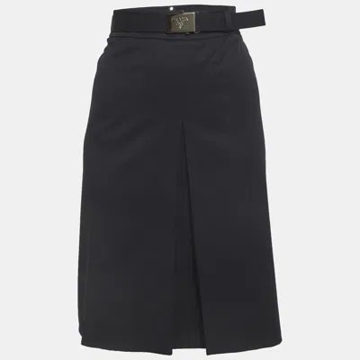 Pre-owned Prada Navy Blue Twill Belted Mini Skirt L
