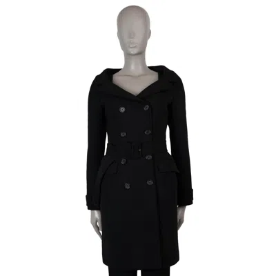 Pre-owned Prada Navy Blue Wool 2009 Belted Double Breasted Coat Jacket 38 Xs