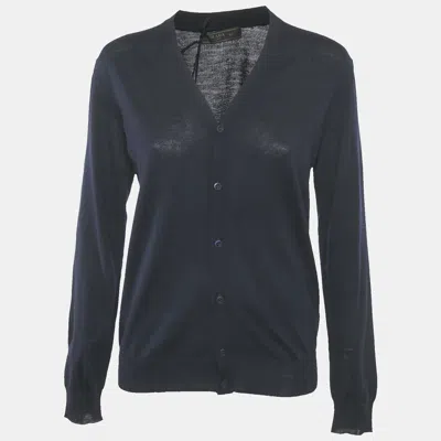 Pre-owned Prada Navy Blue Wool Button Front Cardigan M