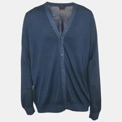 Pre-owned Prada Navy Blue Wool Knit Long Sleeve Cardigan Xxl