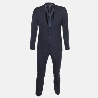 Pre-owned Prada Navy Blue Wool Single Breasted Suit And Pants Set S