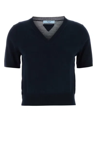 PRADA NAVY BLUE WOOL TOP