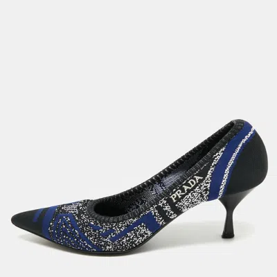 Pre-owned Prada Navy Blue/black Knit Fabric Pointed Toe Pumps Size 38.5