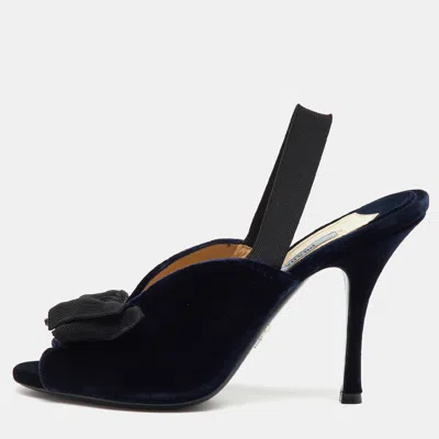 Pre-owned Prada Navy Blue/black Velvet Bow Slingback Sandals Size 39