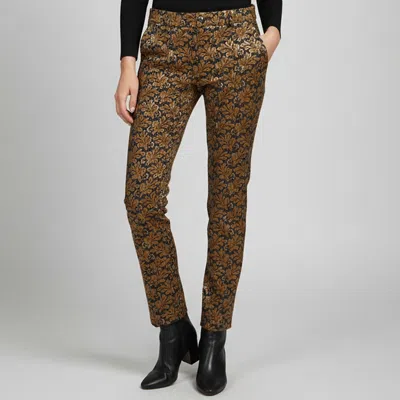 Pre-owned Prada Navy Blue/gold Floral Jacquard Straight Leg Trousers S