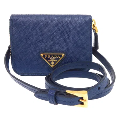 Pre-owned Prada Navy Leather Chain/shoulder Wallet ()