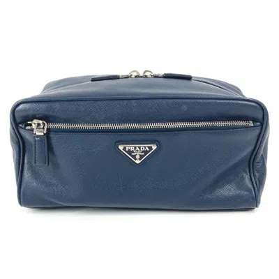 Pre-owned Prada Navy Leather Clutch Bag ()