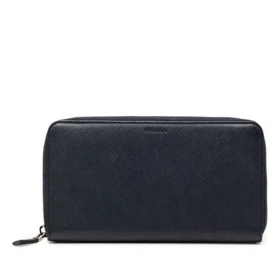 Pre-owned Prada Navy Leather Long Wallet (bi-fold) ()