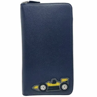 Pre-owned Prada Navy Leather Long Wallet (bi-fold) ()