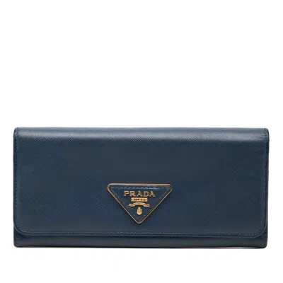 Pre-owned Prada Navy Leather Long Wallet (bi-fold) ()