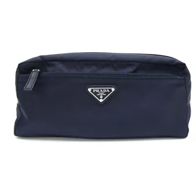 Pre-owned Prada Navy Nylon Leather Clutch Bag () In Blue