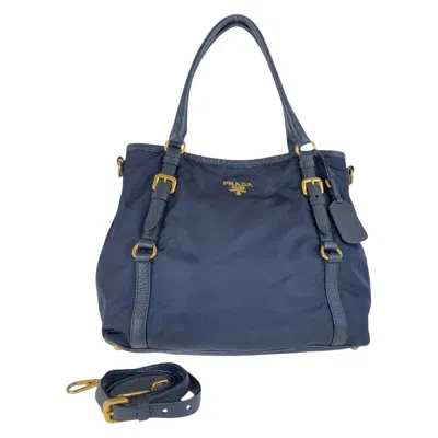 Pre-owned Prada Navy Nylon Leather Handbag Shoulder Bag ()