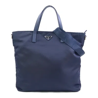 Pre-owned Prada Navy Nylon Leather Handbag Shoulder Bag ()