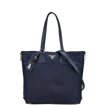 Pre-owned Prada Navy Nylon Leather Shoulder Bag Tote Bag ()