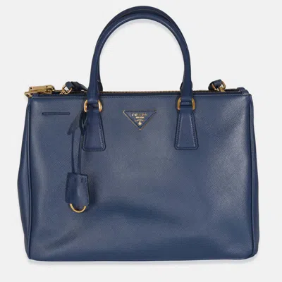 Pre-owned Prada Navy Saffiano Medium Galleria Double Zip Tote In Blue