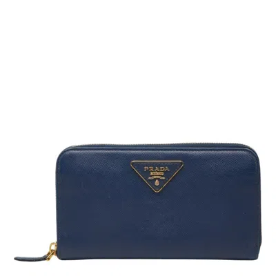 Pre-owned Prada Navy Saffiano Triangle Leather Long Wallet (bi-fold) ()