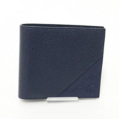 Pre-owned Prada Navy Saffiano Wallet (bi-fold) () In Blue