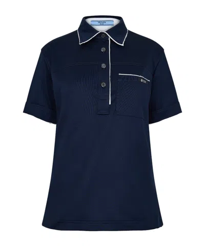 Prada Navy Short-sleeved Polo Shirt In Blue