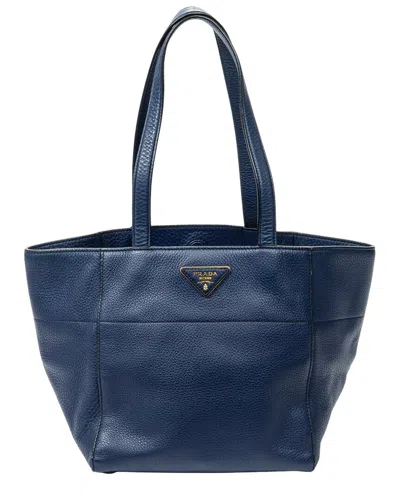 Prada Navy Vitello Phenix Leather Small Trapeze Shopper (authentic Pre-loved) In Blue