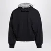 Prada Hooded Jacket Front Pockets Ribbed Trim In Black