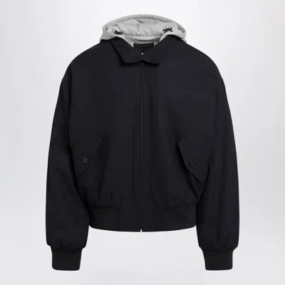 PRADA PRADA NAVY WOOL HOODED JACKET