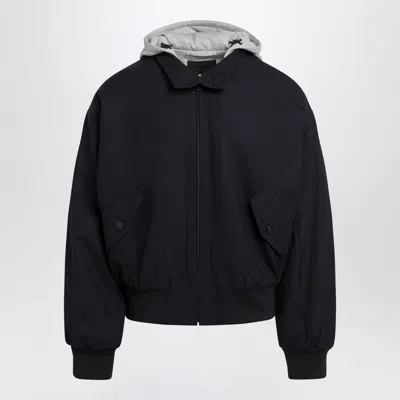 Prada Navy Wool Hooded Jacket In Blue