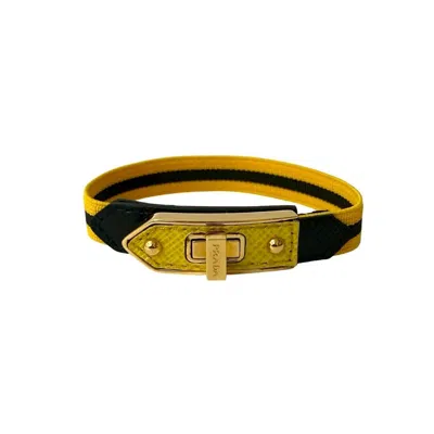 Pre-owned Prada Navy Yellow Gold Plating Leather Nylon Charm Bracelet () In Multi
