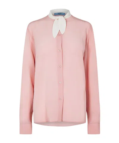Prada Neck Tie Blouse In Alabastro