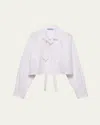 Prada Neck-tie Popeline Crop Button-down Shirt In White
