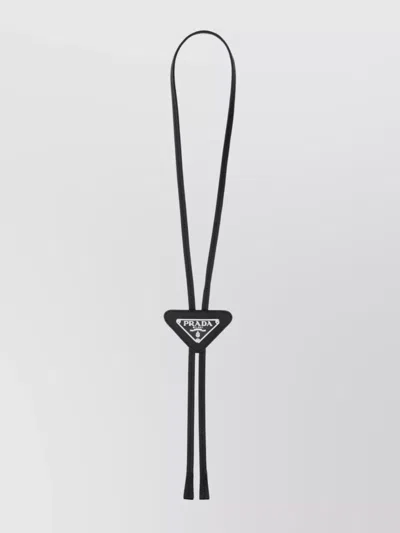 Prada Necklace Leather Lariat Unique Design In Black