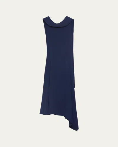 Prada Neck-scarf Backless Cady Crepe Midi Dress In Bleu