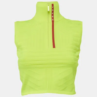 Pre-owned Prada Neon Green Textured Technical Jersey Crop S