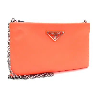 Pre-owned Prada Neon Orange Nylon Pochette Shoulder Bag ()