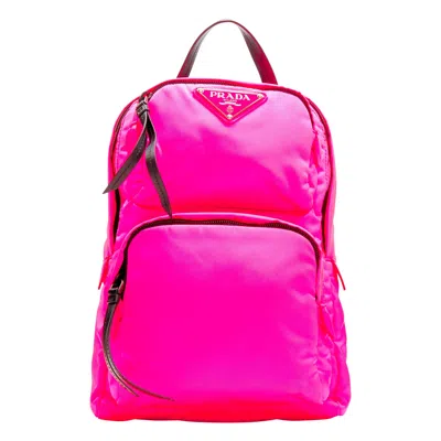 Pre-owned Prada Neon Pink Tessuto Nylon Triangle Logo Small Sling Backpack Bag