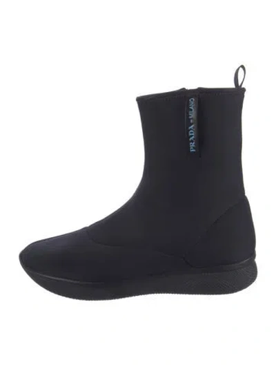 Pre-owned Prada Neoprene Chelsea Boots In Black