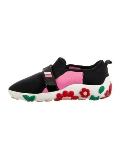 Pre-owned Prada Neoprene Floral Print Sneakers In Black